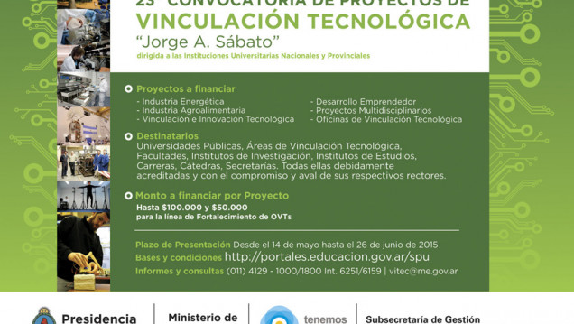 imagen Convocatoria "Jorge A. Sábato" de Vinculación Tecnológica