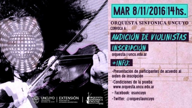 imagen La Orquesta Sinfónica de la UNCUYO llama a audición para violinista