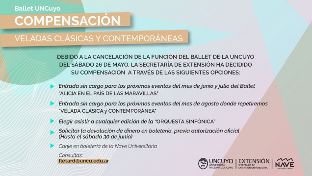 imagen Compensación por la cancelación de la Velada Clásica Contemporánea del Ballet de la UNCuyo