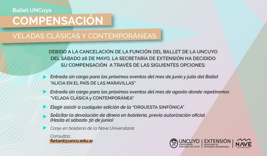 imagen Compensación por la cancelación de la Velada Clásica Contemporánea del Ballet de la UNCuyo