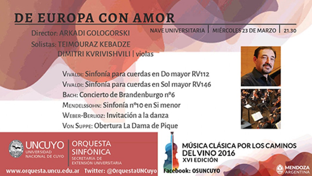 imagen La Orquesta Sinfónica de la UNCuyo se presentará en el marco del Festival «Música Clásica por los Caminos del Vino»