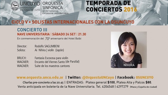 imagen Continúa el Ciclo de Solistas Internacionales de la Orquesta Sinfónica de la UNCuyo