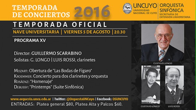 imagen Se presentará el gran maestro Guillermo Scarabino al frente de la Orquesta Sinfónica de la UNCUYO
