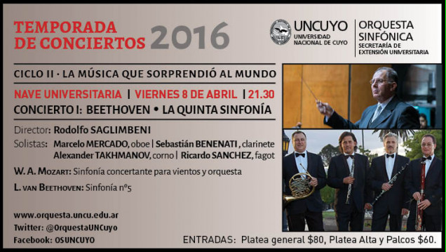 imagen La Orquesta Sinfónica de la UNCUYO presentará su segundo ciclo de conciertos con "La Música que sorprendió al Mundo"