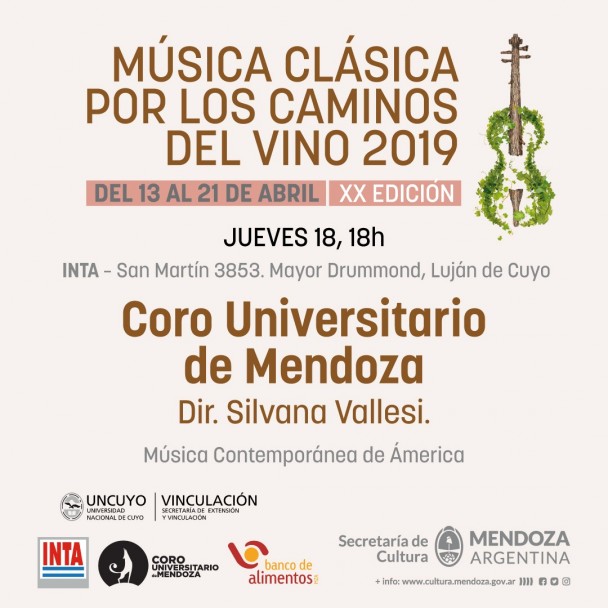 imagen Con dos conciertos imperdibles, el Coro Universitario participa del Festival Música Clásica por los Caminos del Vino