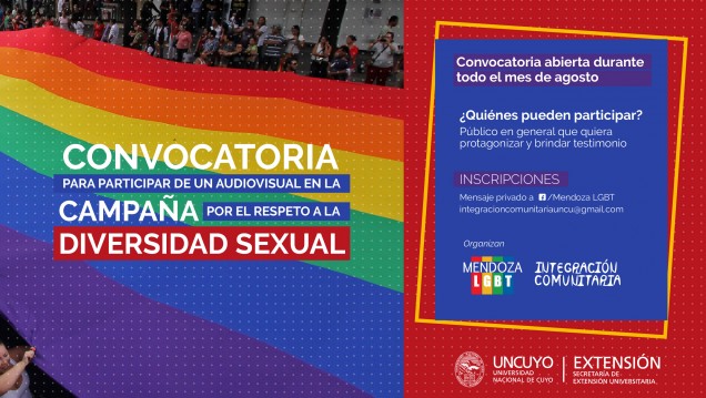imagen Integración Comunitaria y Mendoza LGBT convocan a participar de un audiovisual sobre diversidad sexual