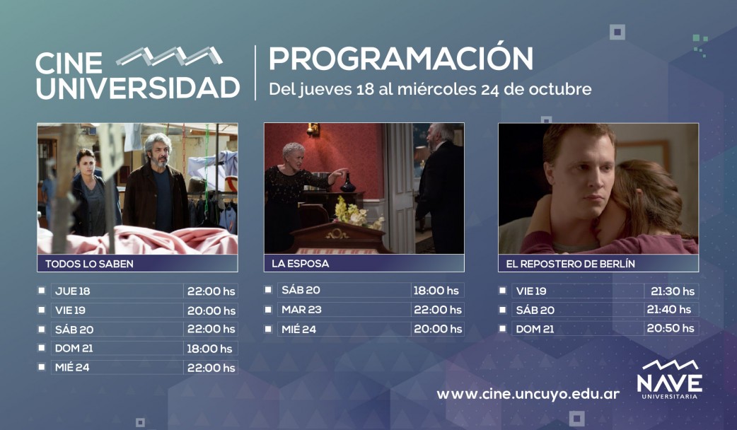 imagen Programación del Cine Universidad - jueves 18 al miércoles 24 de octubre