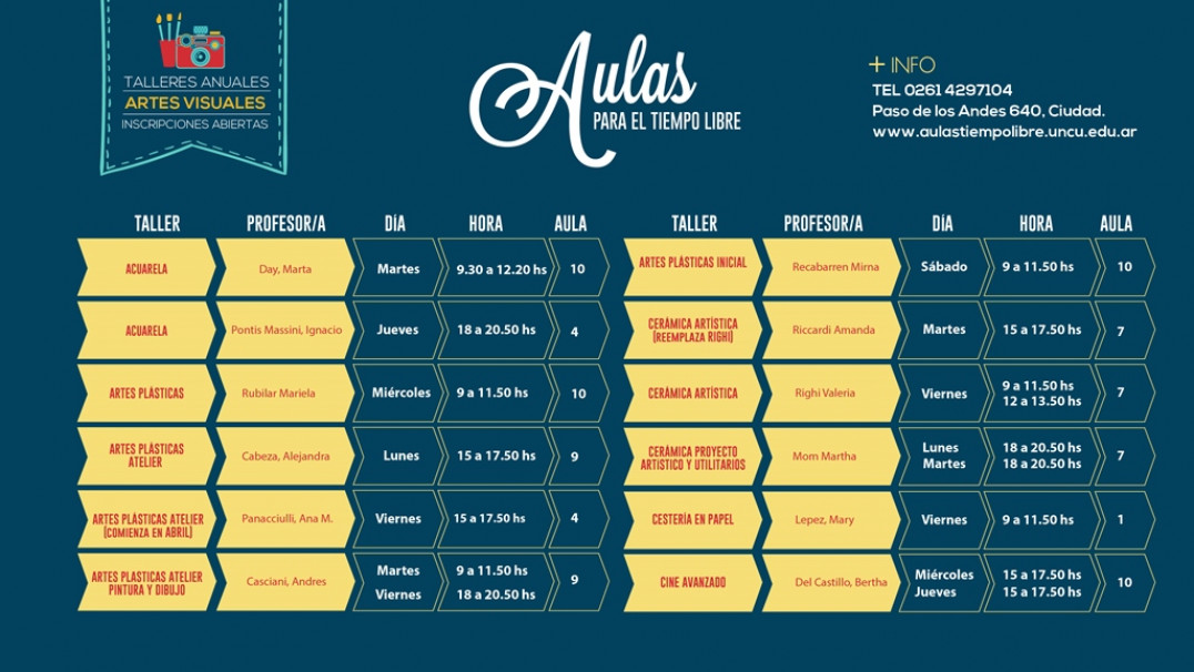 imagen Inscripciones abiertas para los talleres anuales de las Aulas para el Tiempo Libre