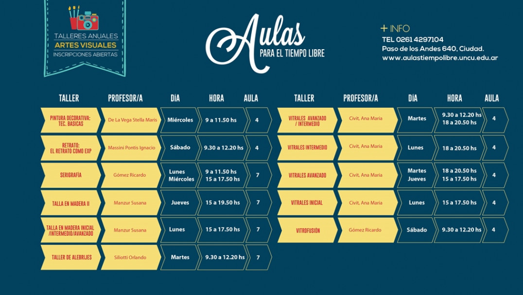 imagen Inscripciones abiertas para los talleres anuales de las Aulas para el Tiempo Libre