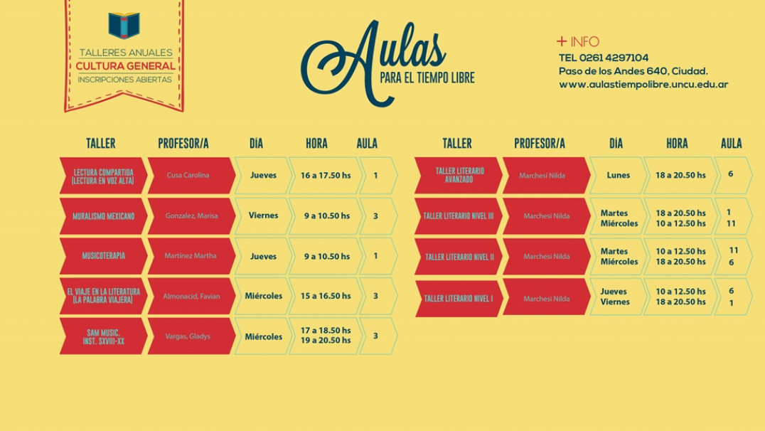 imagen Inscripciones abiertas para los talleres anuales de las Aulas para el Tiempo Libre