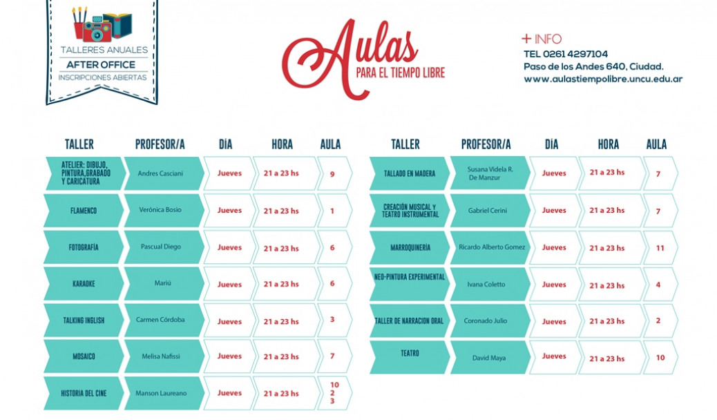 imagen Inscripciones abiertas para los talleres anuales de las Aulas para el Tiempo Libre