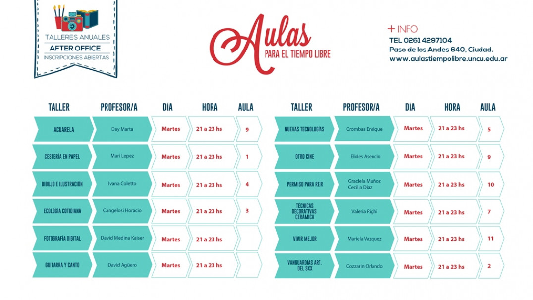 imagen Inscripciones abiertas para los talleres anuales de las Aulas para el Tiempo Libre