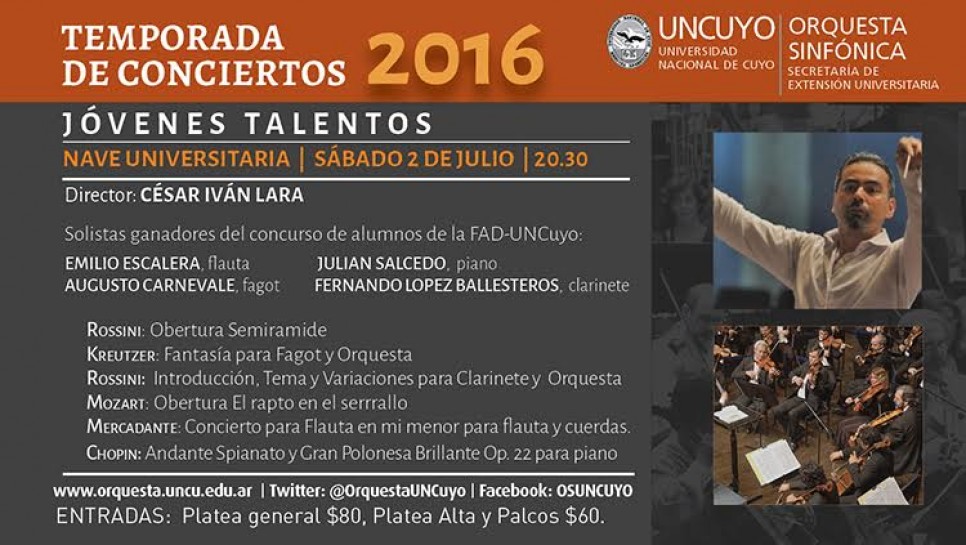 imagen La Orquesta de la UNCUYO presenta el Ciclo de Jóvenes Talentos 2016