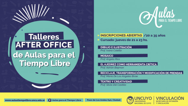 imagen Inscripciones abiertas para los talleres After Office de Aulas para el Tiempo Libre