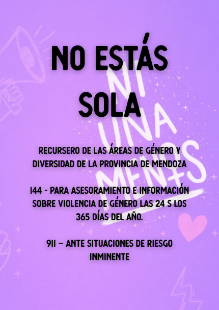 imagen La Dirección de Género y Diversidad entra en receso. Teléfonos de contacto ante situaciones de violencia de género en la provincia