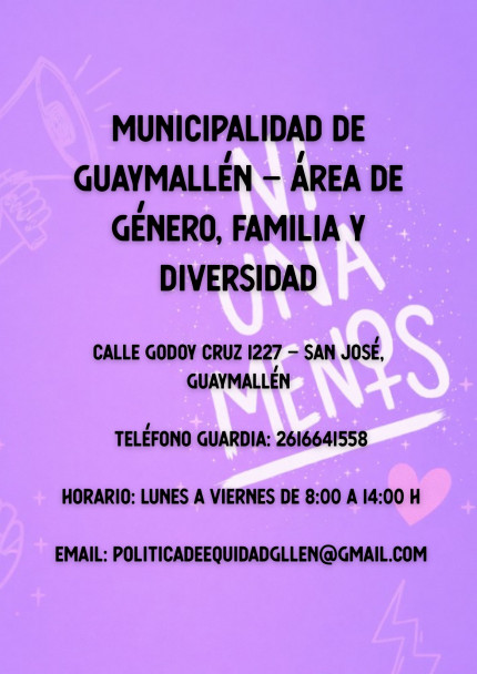 imagen La Dirección de Género y Diversidad entra en receso. Teléfonos de contacto ante situaciones de violencia de género en la provincia