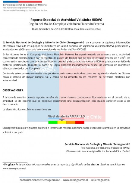 imagen Reporte Especial de Actividad Volcánica (REAV) - Servicio Nacional de Geología y Minería de la República de Chile