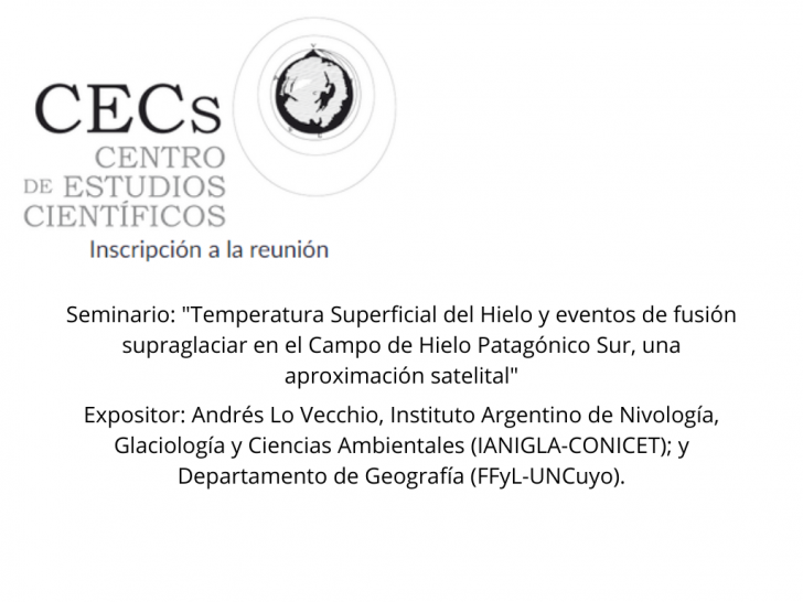 imagen Seminario: "Temperatura Superficial del Hielo y eventos de fusión supraglaciar en el Campo de Hielo Patagónico Sur, una aproximación satelital"