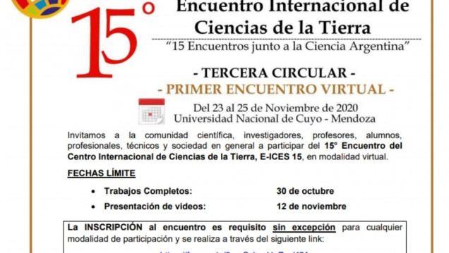 imagen Se encuentra disponible la tercera circular del Encuentro Internacional de Ciencias de la Tierra E-ICES15