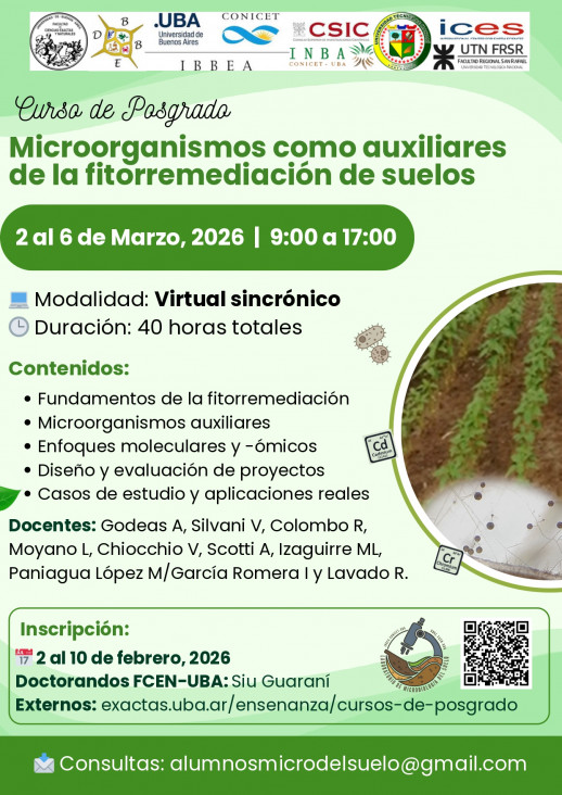 imagen Curso de Posgrado:  Microorganismos como auxiliares de la fitorremediación de suelos