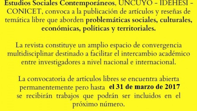 imagen Convocatoria de artículos científicos de temática libre