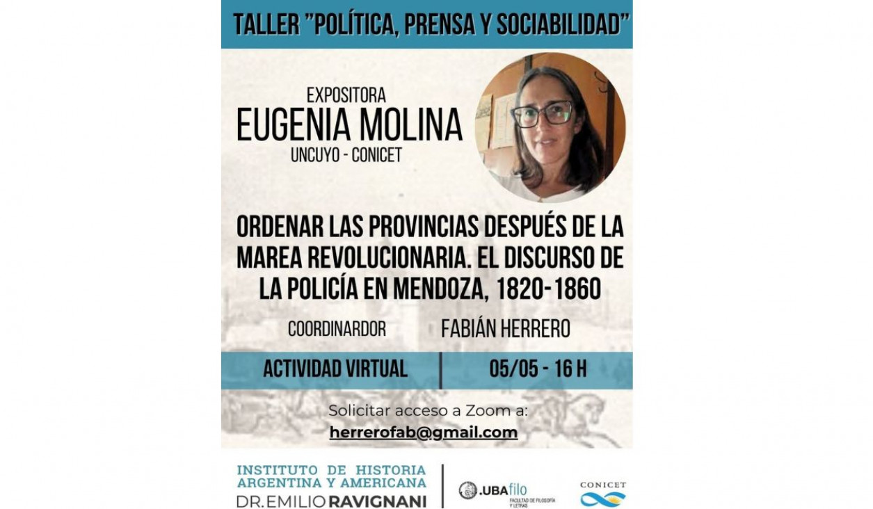 imagen Taller política, prensa y Sociabilidad: Expositora: Eugenia Molina (UNCUYO - CONICET)