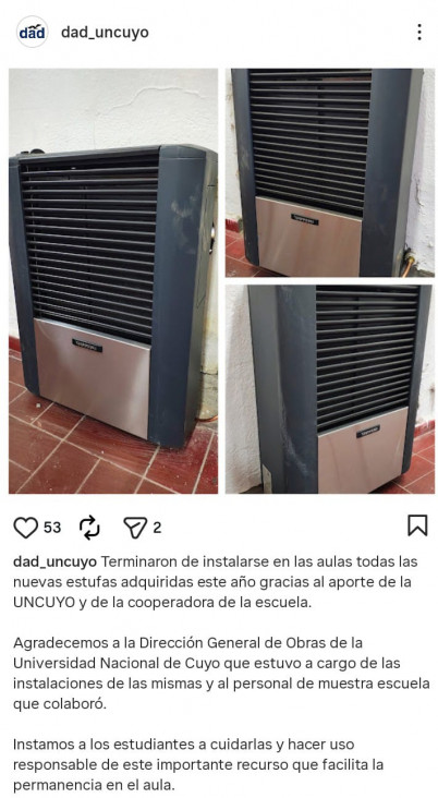 imagen Finalizó la instalación de nuevas estufas en las aulas del DAD
