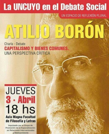 imagen Atilio Borón debatirá sobre capitalismo y bienes comunes 