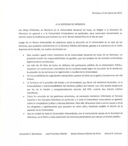 imagen Ex rectores comunicaron reunión con Pizzi