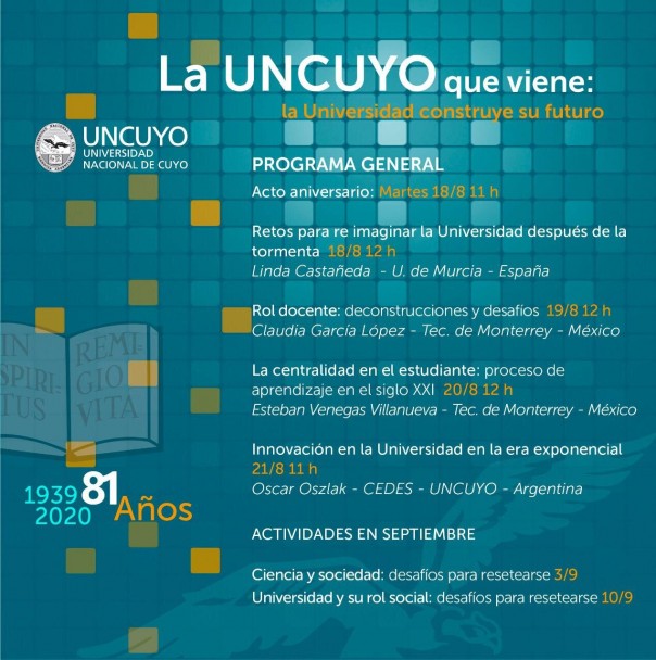 imagen Con jornadas sobre el futuro académico, la UNCUYO celebra su aniversario