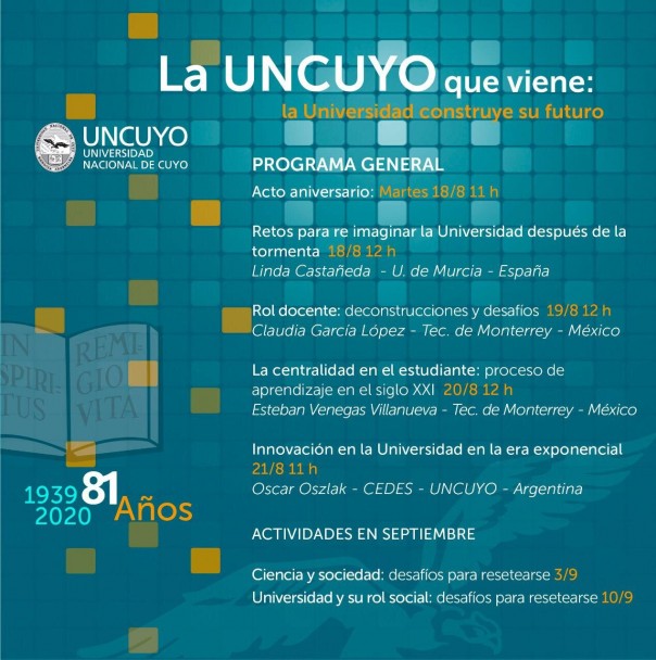 imagen Con jornadas sobre el futuro académico, la UNCUYO celebra su aniversario