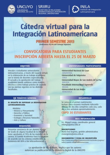 imagen Nueva convocatoria a la Cátedra Virtual para la Integración Latinoamericana