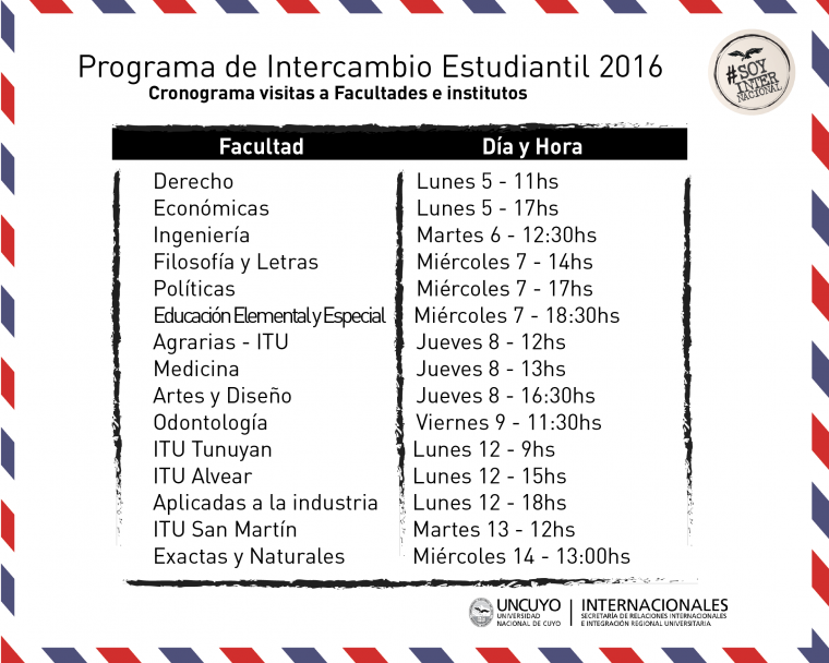 imagen Agenda de visita a las Facultades e Institutos de la UNCUYO