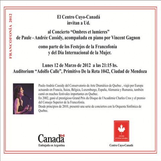 imagen Concierto "OMBRES ET LUMIÈRES" de la cantante canadiense PAULE-ANDRÉE CASSIDY